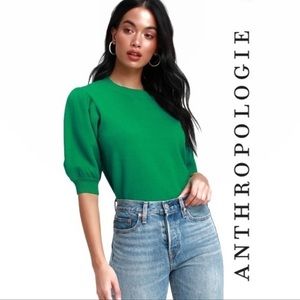 Anthropologie Green Puff Sleeve Sweater
